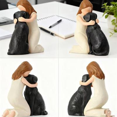 Girl Hugging Pet Dog Miniature Statue Decorative Resin Ornament Loss of Pet Sympathy Gift for Animal Pet Lover Present