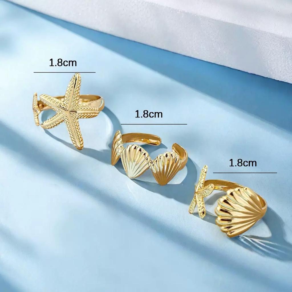 Ocean Wind Shell Ring Starfish Opening Adjustable Ring Set Niche Fashion Vacation