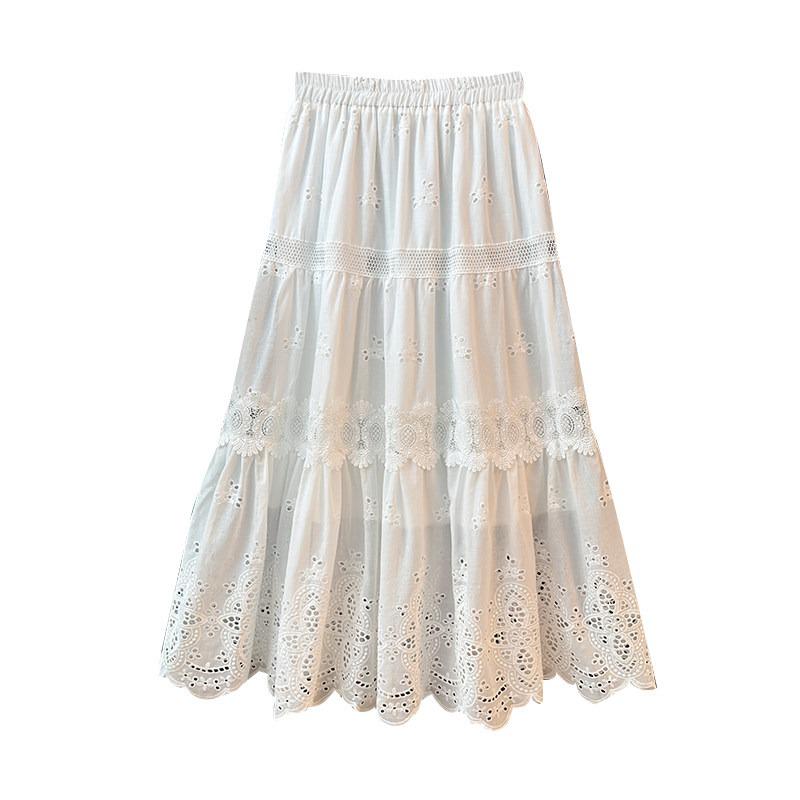 Women's High Waist A-line Lace Patchwork Skirt with French Embroidery - Spring 2026 Collection