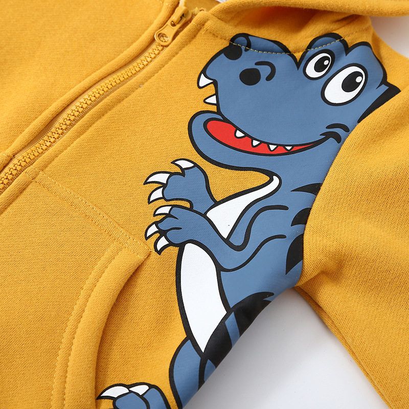Fleece-Lined Men's Hoodie Dinosaur Zip-up Shirt Children's Clothing