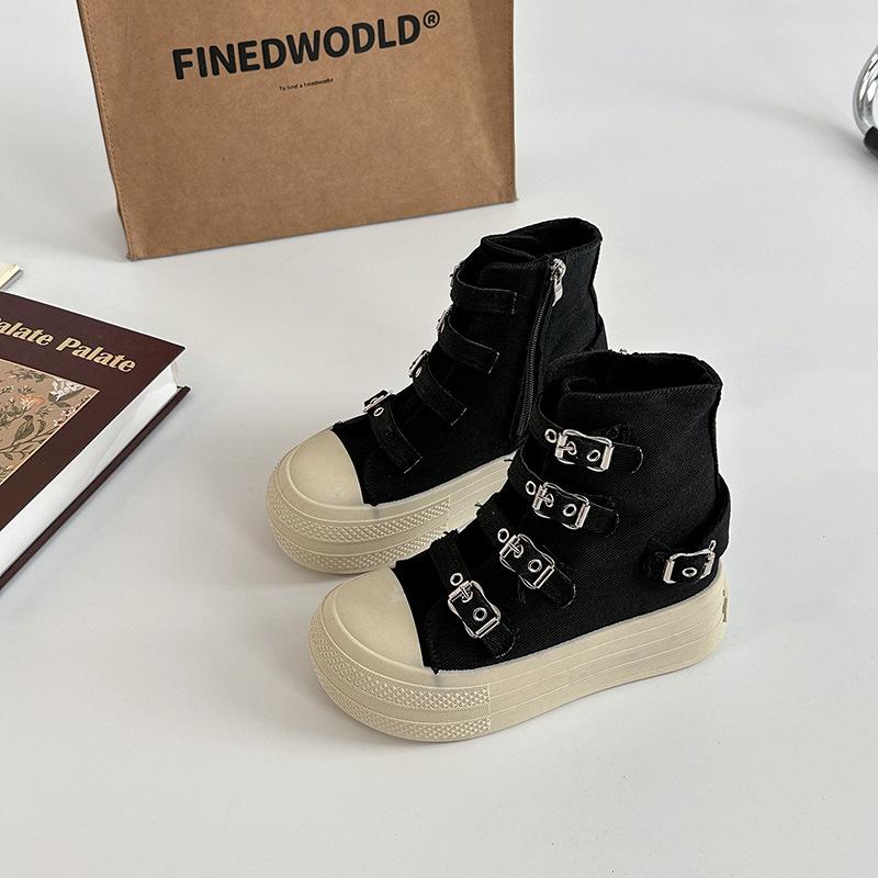 Fashion platform Martin boots one-word buckle canvas shoes women's summer retro simple casual shoes board shoes single shoes