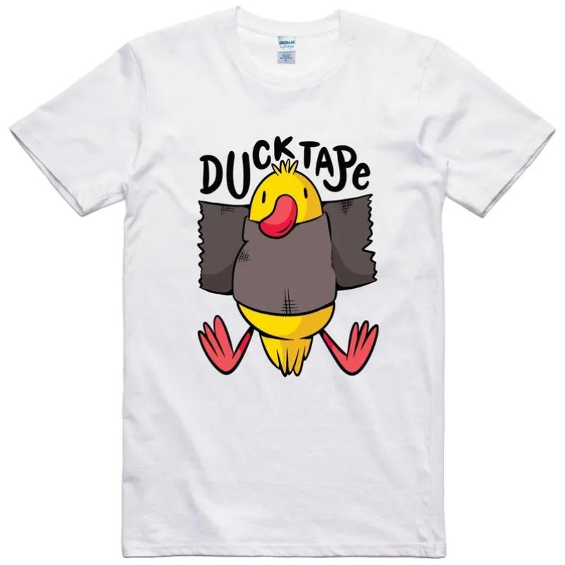 Duck Tape Humor Graphic TShirt Black Tee with Yellow Duck Wrapped In Gray Tape Fun Play On Words Design Novelty Top Fashion