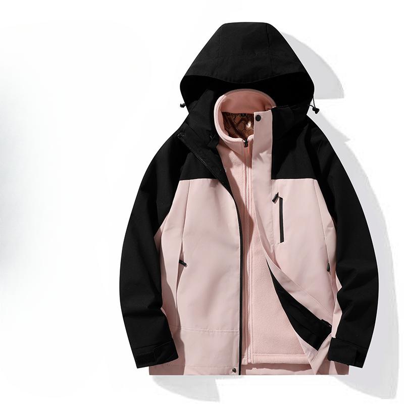 Outdoor Couples Three-in-one Removable Cap Graphene Inner Liner Windproof Waterproof Jacket Men's Jacket Work Jacket