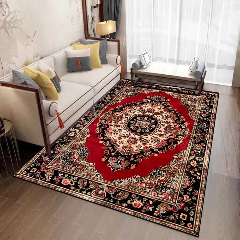 Red Persian Printing Carpet for Living Room Decor Sofa Area Floor Mat Bedside Area Rug Balcony Kitchen Table Mat Welcome Rug