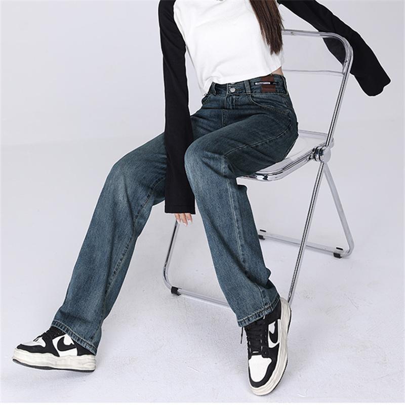 Toamna 2022, pantaloni de denim cu picioare largi, largi, casual, îmbrăcăminte de stradă, clasici, drepți, vintage, blugi, tendințe Harajuku, talie înaltă pentru femei