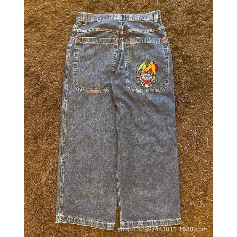 Jeans da Uomo Vestibilità Rilassata Denim Lavato Vintage Con Stampa Grafica Gamba Dritta Pantaloni Streetwear Autunno