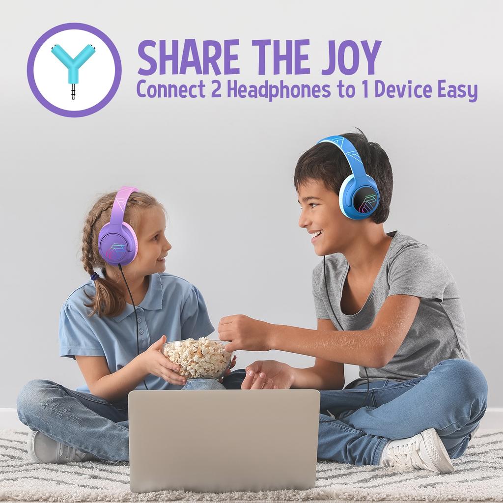 PowerLocus Bobo Purple Wireless LED AUX Headphones for Kids