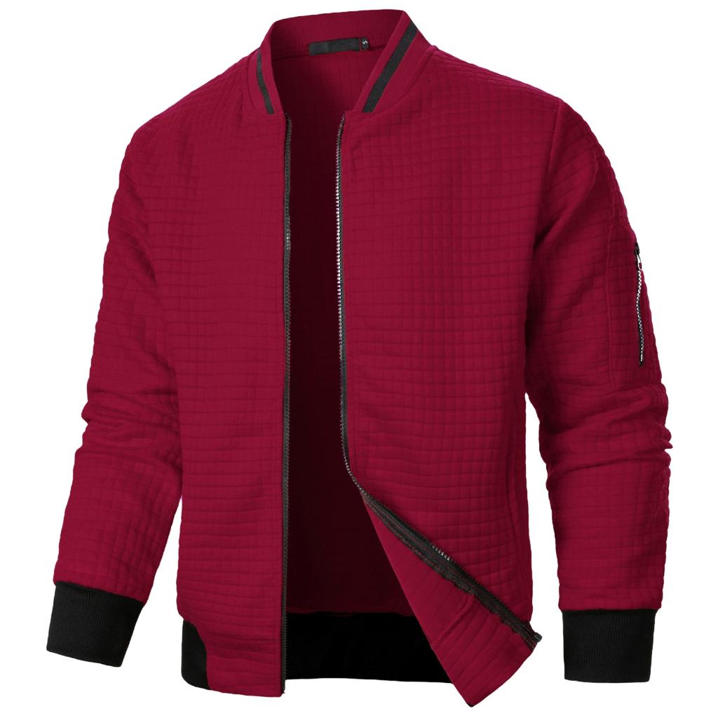 Men's Casual Zip Up Stand Collar Sweatshirt Jacket in Plaid and Colors
