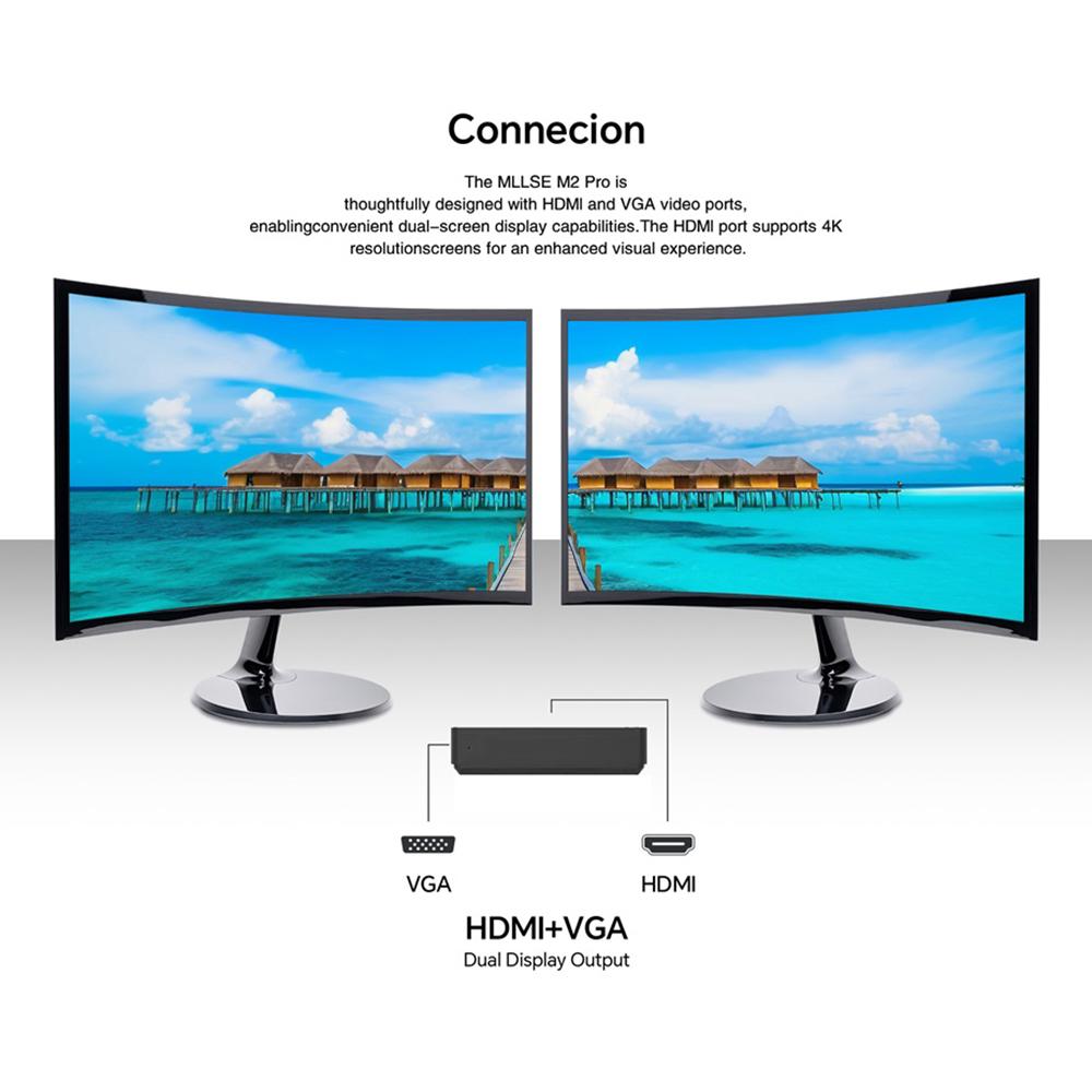 MLLSE M2 Pro Mini PC CPU Intel Celeron J3710 8G RAM 256G ROM compatible+VGA USB3.0 Win10Pro Desktop Portable WiFi BT 4.2