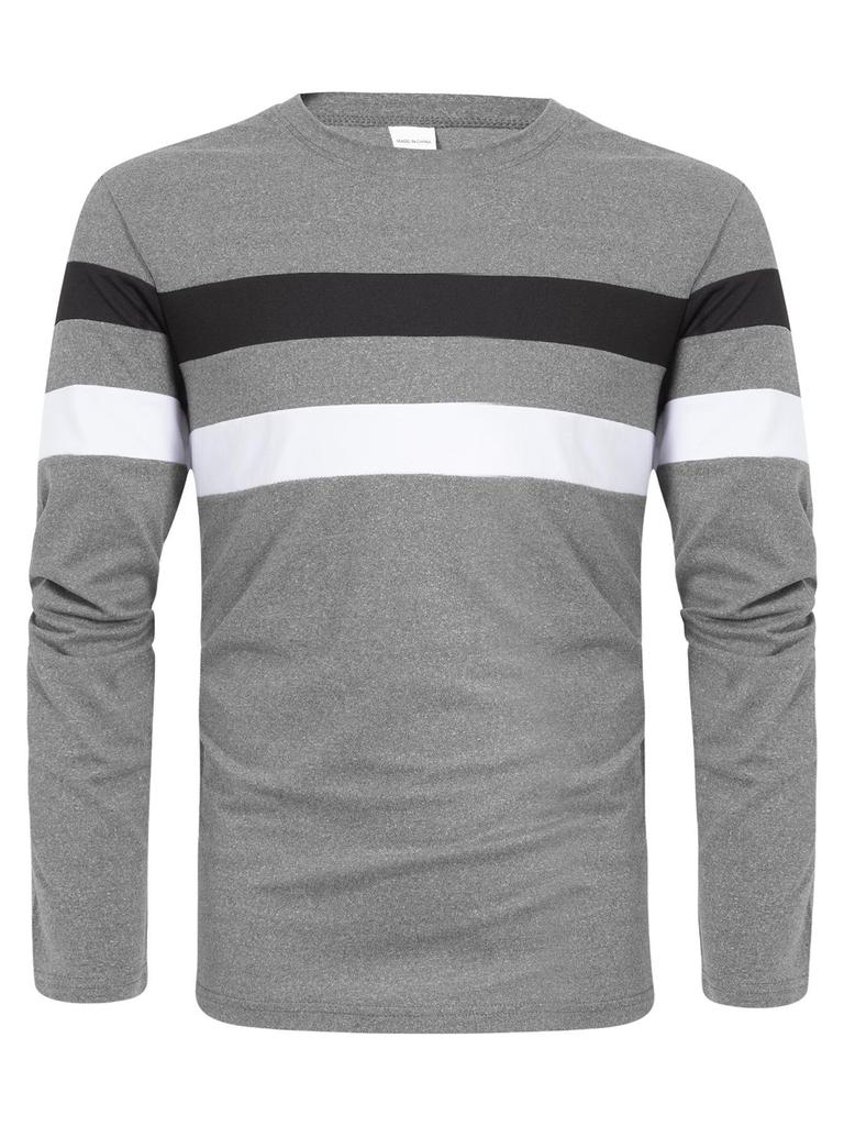 Plus Size Men's Color Block Crew Neck Long Sleeve Base Layer Pullover for Autumn & Winter