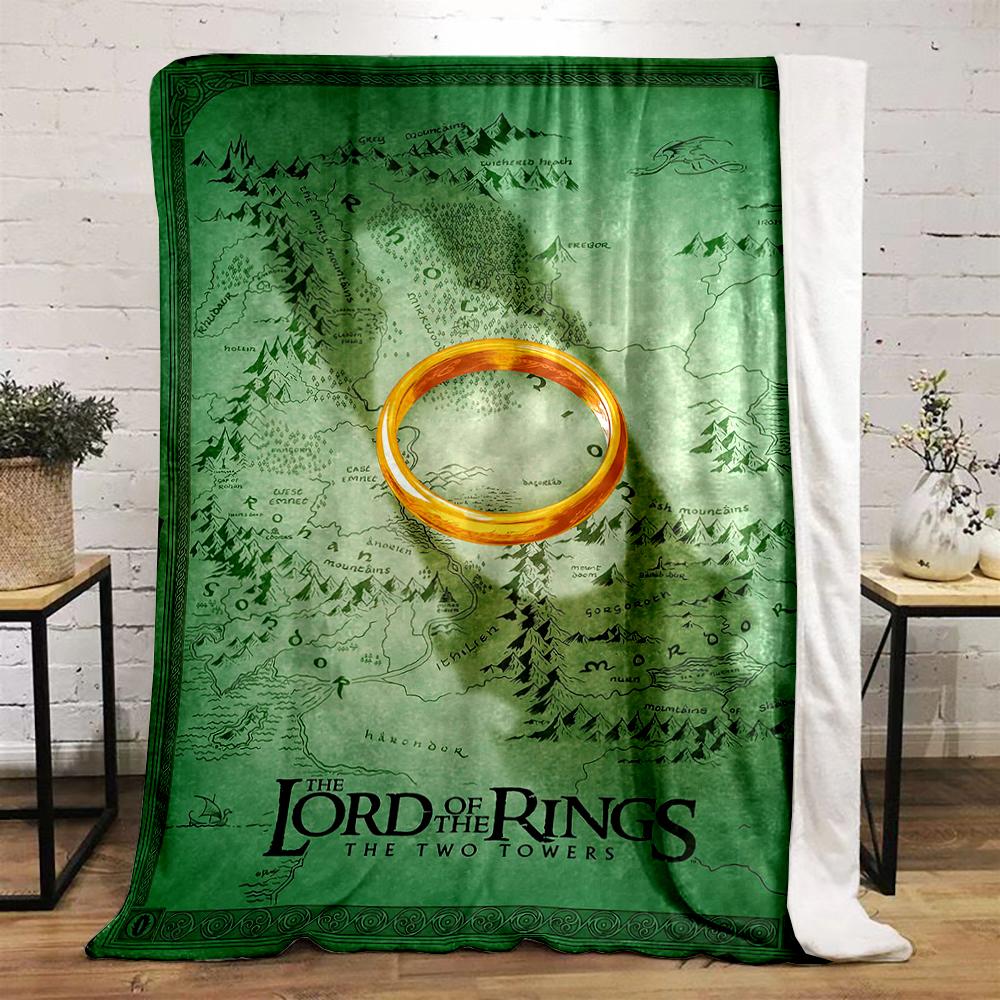The Lord of the Rings Map with Golden Ring Flannel Blanket for Bedroom, Living Room, Sofa, and Nap Sofas.
