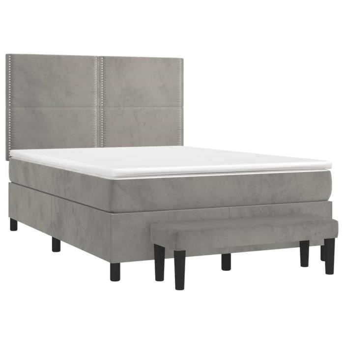 3137779 vidaXL Lit à sommier tapissier et matelas Gris clair 140x190cm Velours