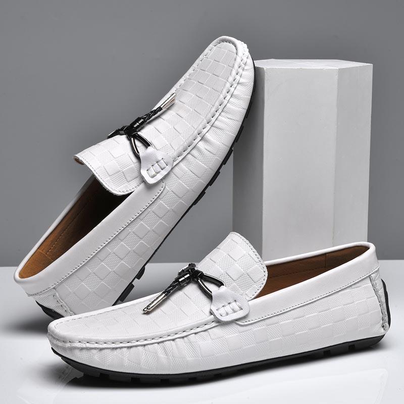 Embossed Plaid Casual Leather Shoes Trendy Driving Doudou Shoes Men's Genuine Leather Soft Sole Breathable Spring Shoes Men's Shoes
