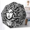 1pc Sturdy 8-Bone Auto Umbrella, Black Ornate Valknut Medusa Umbrella, Digital Printed, Foldable Umbrella for On-the-Go Outdoor Use