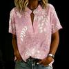Women Shirt V-Neck Short Sleeve Loose Fit Pullover Tops 3D Printed Pattern Summer Casual Blouse Daily Wear