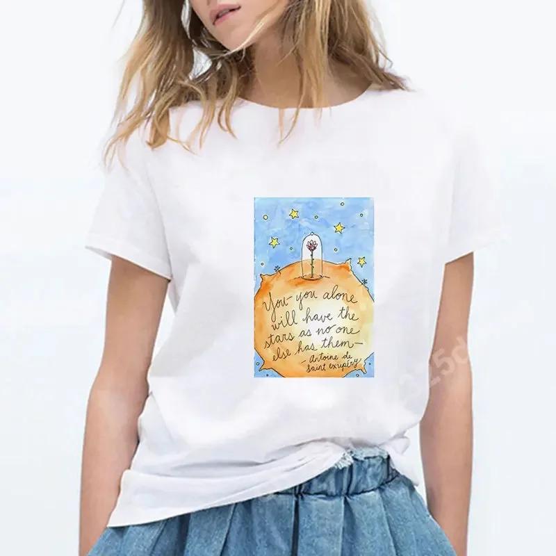 Little Prince Printing White Tshirts Short Sleeve Women Fashion Tees Casual Cartoon FeUnisex Clothes Summer Oneck Tops
