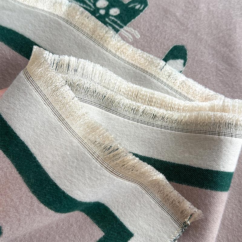 Winter Imitation Cashmere Scarf Women'S Double-Sided Cartoon Cat Shawl Warm Long Sweet And Cute Fringed Dual-Purpose Scarf