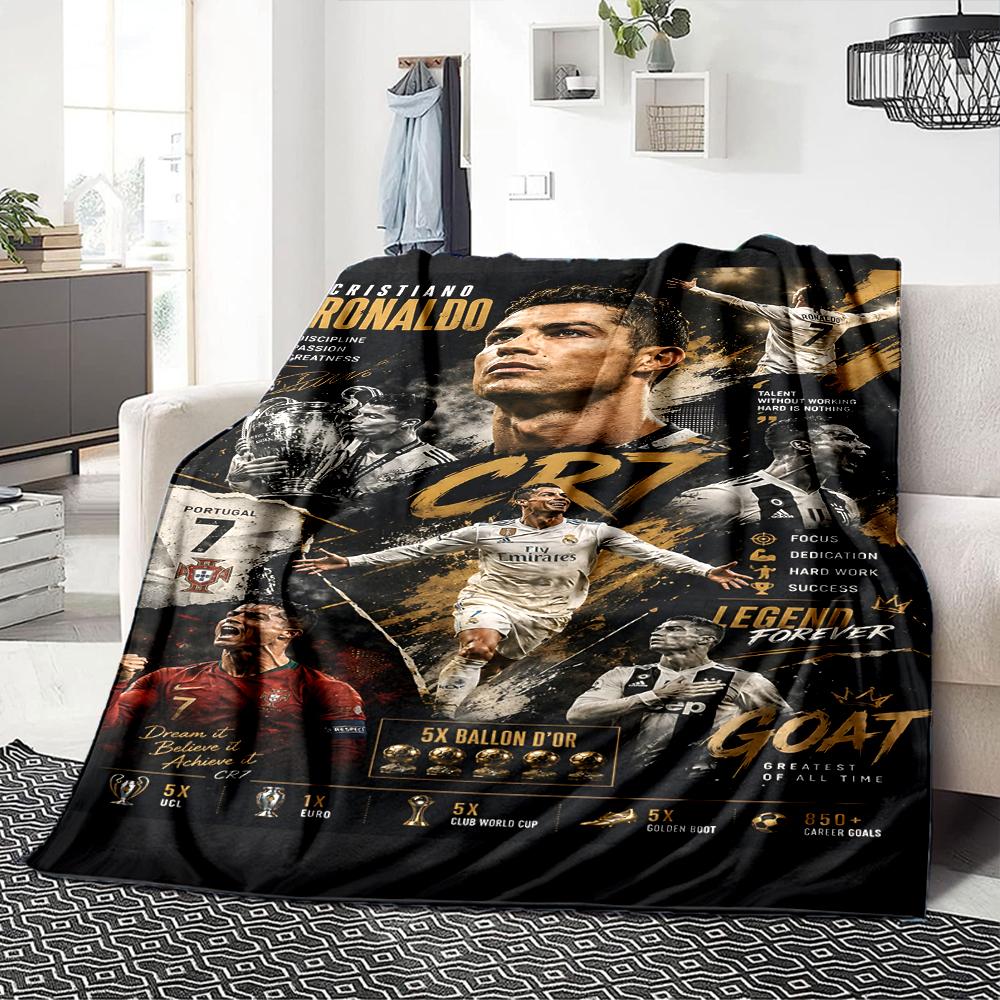 Ronaldos Legacy Lights bedruckte Flanelldecke, atmungsaktiv und warm, ein stilvolles Geschenk für Zuhause, geeignet für den Gebrauch zu Hause, im Büro und als Tagesdecke. 0713a5