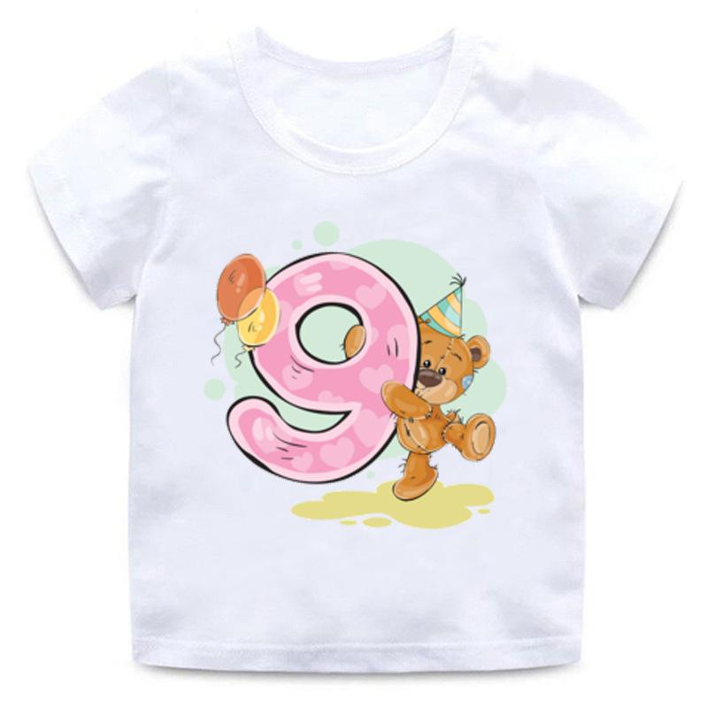 Unisex Childrens Cartoon Bear TShirt Short Sleeve round Neck Numbers 112 Years Old Kids Casual Fashion Clothing
