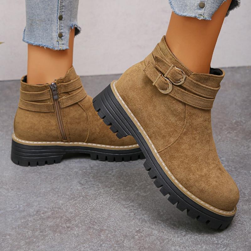 Women's Autumn Side-Zip Retro Suede Short Martin Boots, Thick-Soled Comfort Footwear, Available In Large Sizes.