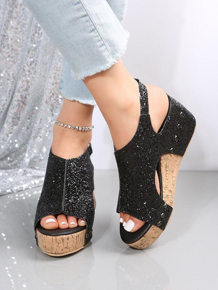 

Sandals Women s Sequins Platform Heel Sandals Fish Mouth Women s Velcro Sandals 35 чёрный