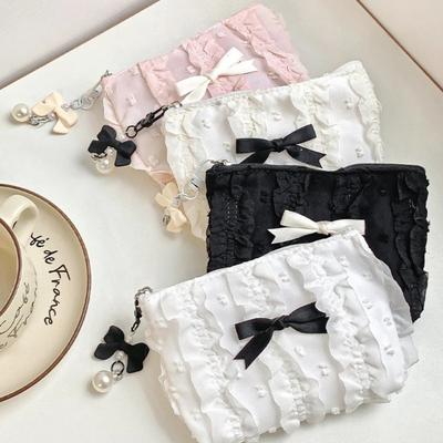 Süße Damen Make-up Mini Tasche Koreanische Spitze Schleife Tragbare Münzbörse Kleine Tasche Handtasche Kawaii Weibliche Kosmetik Aufbewahrung Reißverschlusstasche