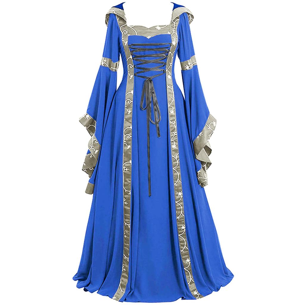 Witch Halloween Cosplay Plus size Women Medieval Gothic Hooded Maxi Dress Victorian Party Formal Gown Renaissance Steampunk