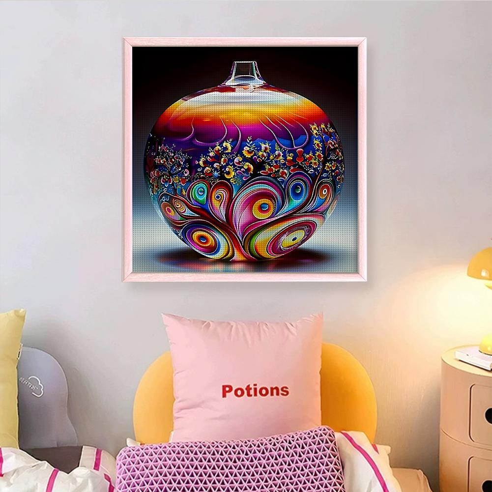 Full Embroidery cotton Thread 11CT Printed Glass Vase Cross Stitch 50x50cm