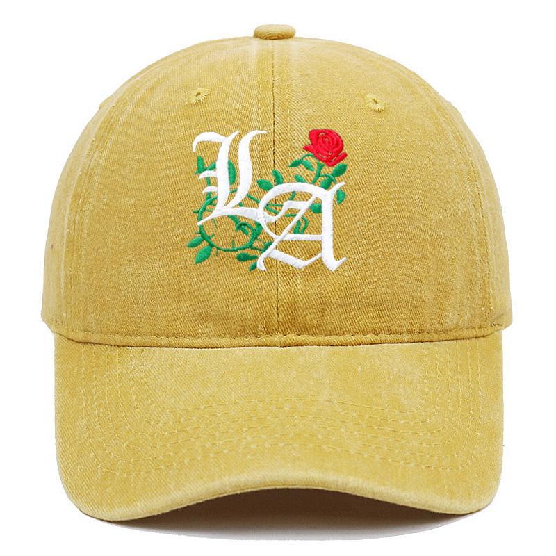 Trendy LA Rose Embroidered Washed Baseball Cap