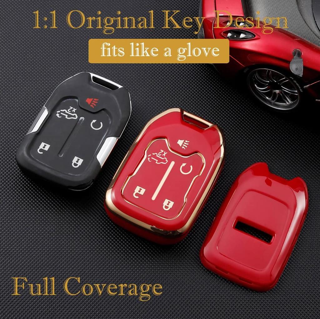 Key Fob Cover for GMC Chevy Sierra and Chevrolet Silverado Premium Soft TPU Full Cover Protection Key Fob Case Remote Key Holder 5 Buttons (A-Ivory)