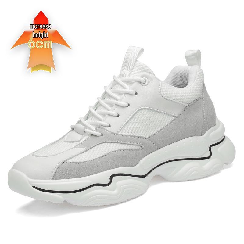 Men s 8CM Height Boost Spring Dad Shoes: Fashionable Color Block Cowhide Casual Flyknit Sneakers 44
