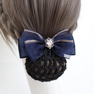 Career Head Flower Mesh Pocket Nurse Hairnet Bank Stewardess Hotelier Work Hair Pocket Clip Bow