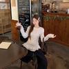 [German velvet] fashionable and foreign white polka dot round neck slim and thin versatile casual long-sleeved top ins