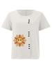 Women's Fashion Sunflower Print Casual Cotton Linen Short Sleeve Round Neck T-shirt Shirt Leisure Loose Summer Blouse Tops