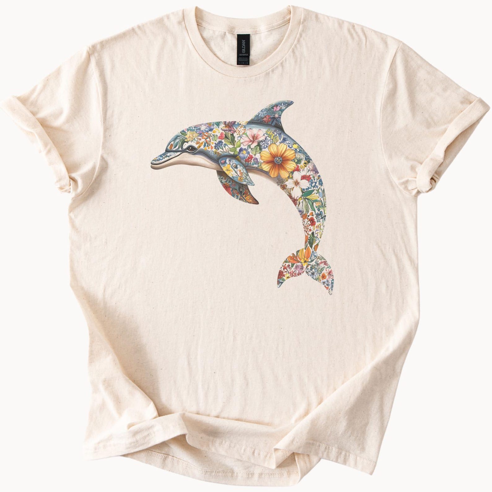 Dolphin Graphic Tee Colorful Floral Print Dolphin Shirt Ocean Animal Lovers Flower Art Dolphin T Shirt Nature Graphic Top Beach Gift 100