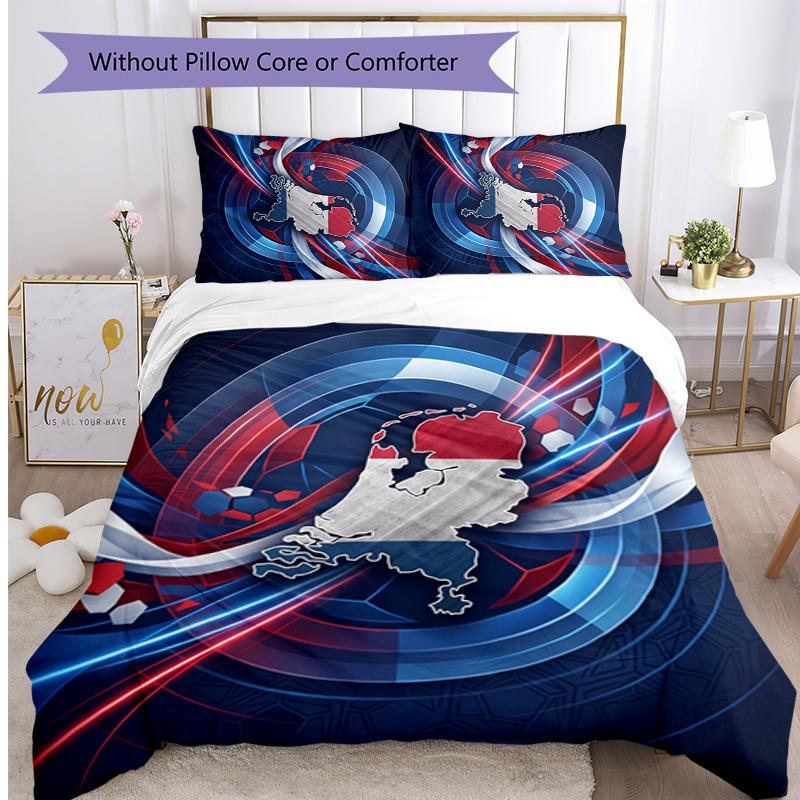Netherlands Football Printed Bedding 3 Piece Set Cozy Breathable Bed Cover Set as Housewarming Holiday Gift