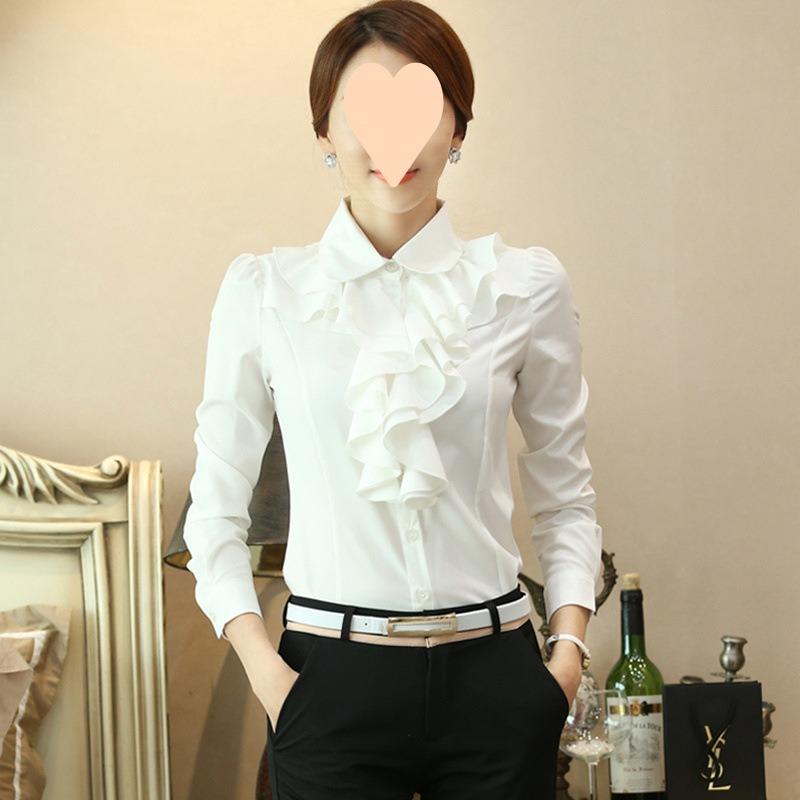 Ruffled Lace Long-sleeved Women's Slim Professional Wear Blouse Ruffled Shirt