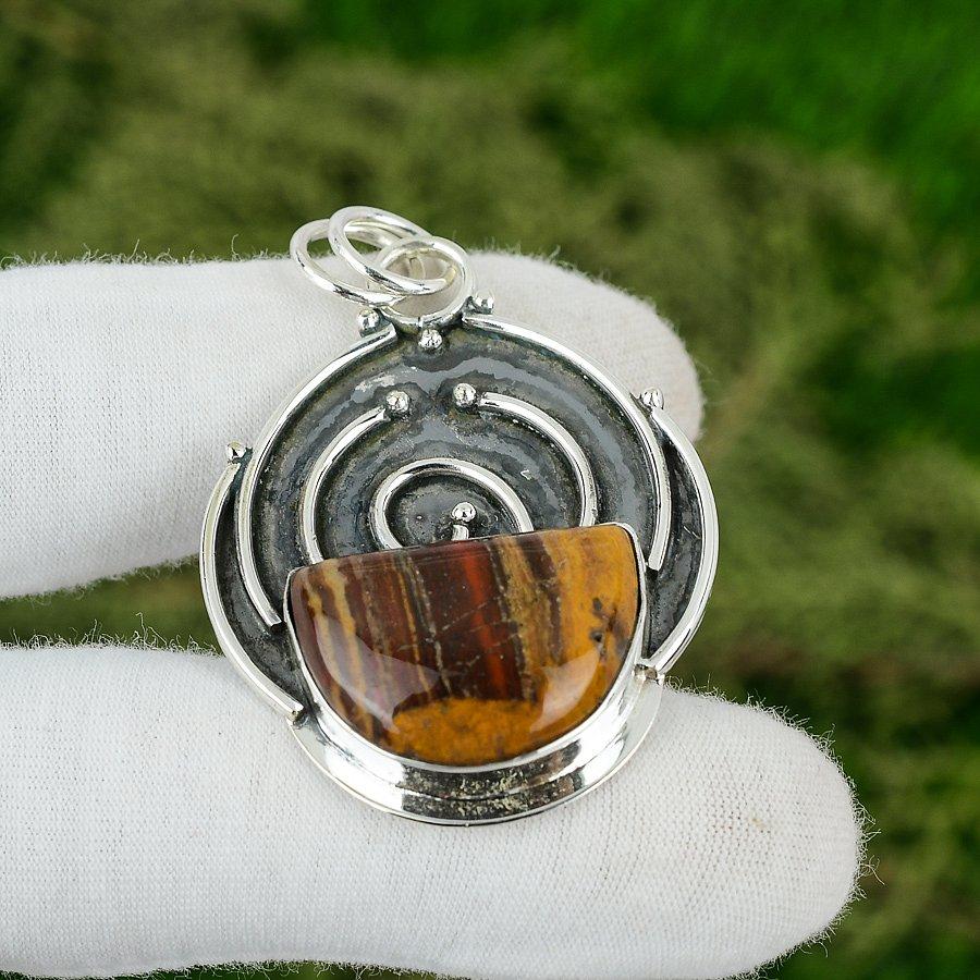 Sterling Silver Natural Red Snakeskin Jasper Bezel Handmade Birthday New Pendant