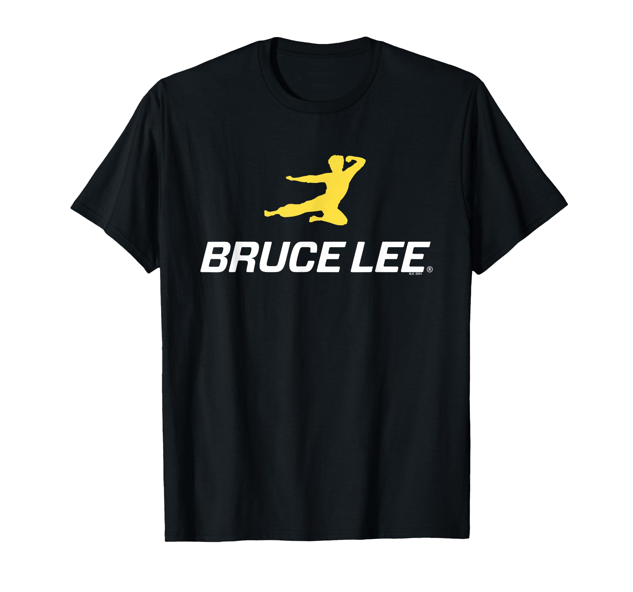 

Bruce Lee White Text Yellow Kung Fu Kick T-Shirt