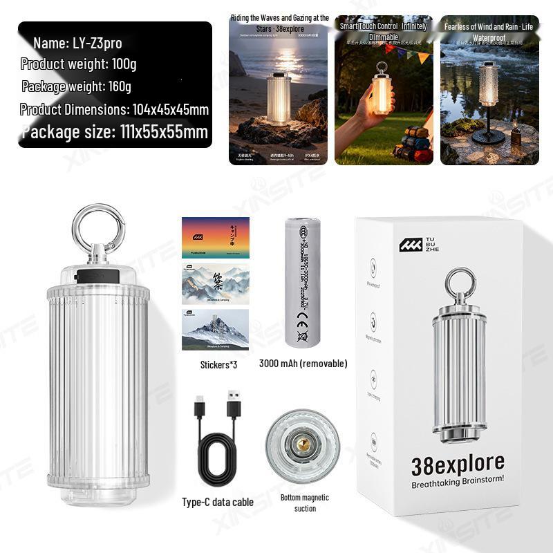 Portable 38Explore LED Camping Lamp - Rechargeable with Long Battery Life & Transparent Design