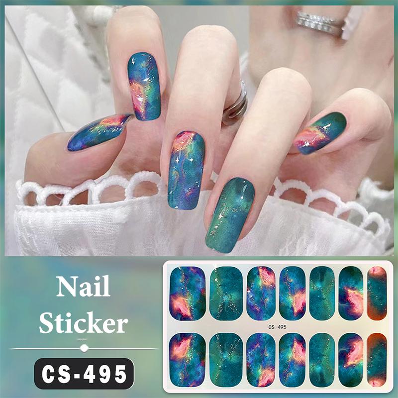 Bez lampy do utwardzania Wodoodporne naklejki na paznokcie Pełne krycie Naklejki na paznokcie Mocne i niełatwe do odpadnięcia 14 paznokci/zestaw Wielokolorowe plastry na paznokcie