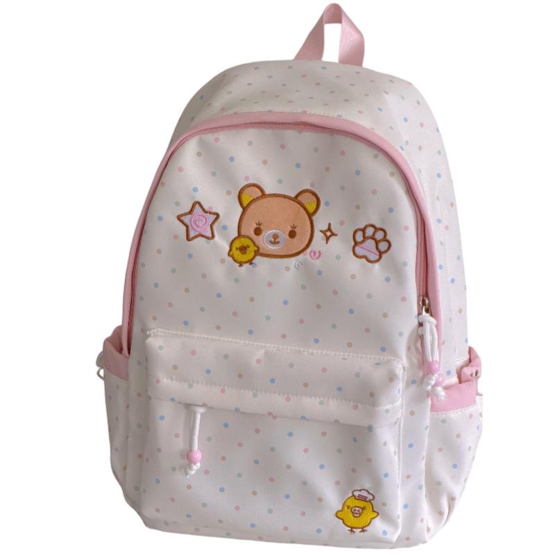 Schoolbag Korean Easy Bear Polka Dot Embroidered Backpack Female New Versatile Student Class Light Casual Large Capacity School Bag