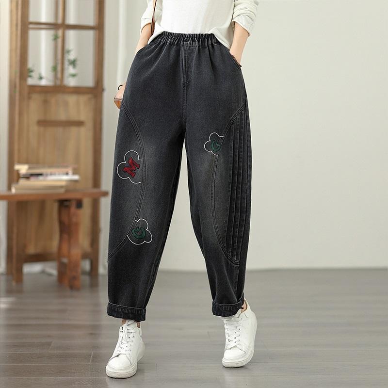 Plus Size Vintage High Waist Casual Women Spring Autumn Jeans Denim Harem Pants