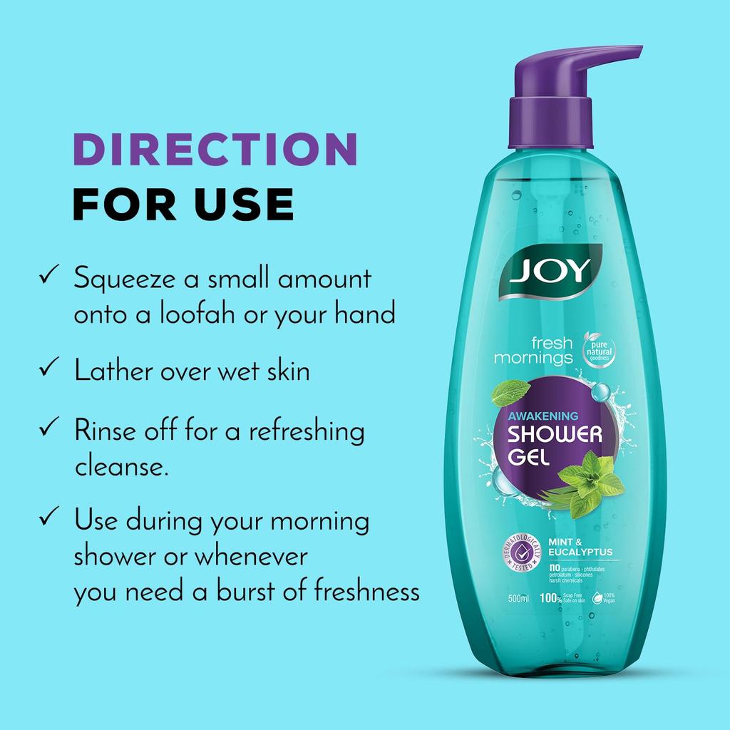 Joy Mint & Eucalyptus Shower Gel Body Wash 500 ml Pack of 1 | Vegan Soap Free, Cooling Mint & Deep Cleansing Eucalyptus for All Skin Types