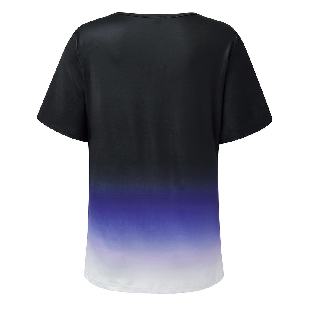 Women's  Fashion Summer New Round Neck Rose Print Short Sleeve Casual T-shirt Top