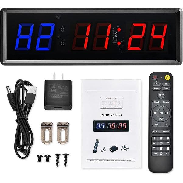 Gym Clock Timer for Home with Remote, 1.5 1.8 Metal LED Gym Timer Clock,Crossfit Timer Workout Stopwatch,Tabata Timer Countdown Timer 1.5“ Metal & Remote Blu