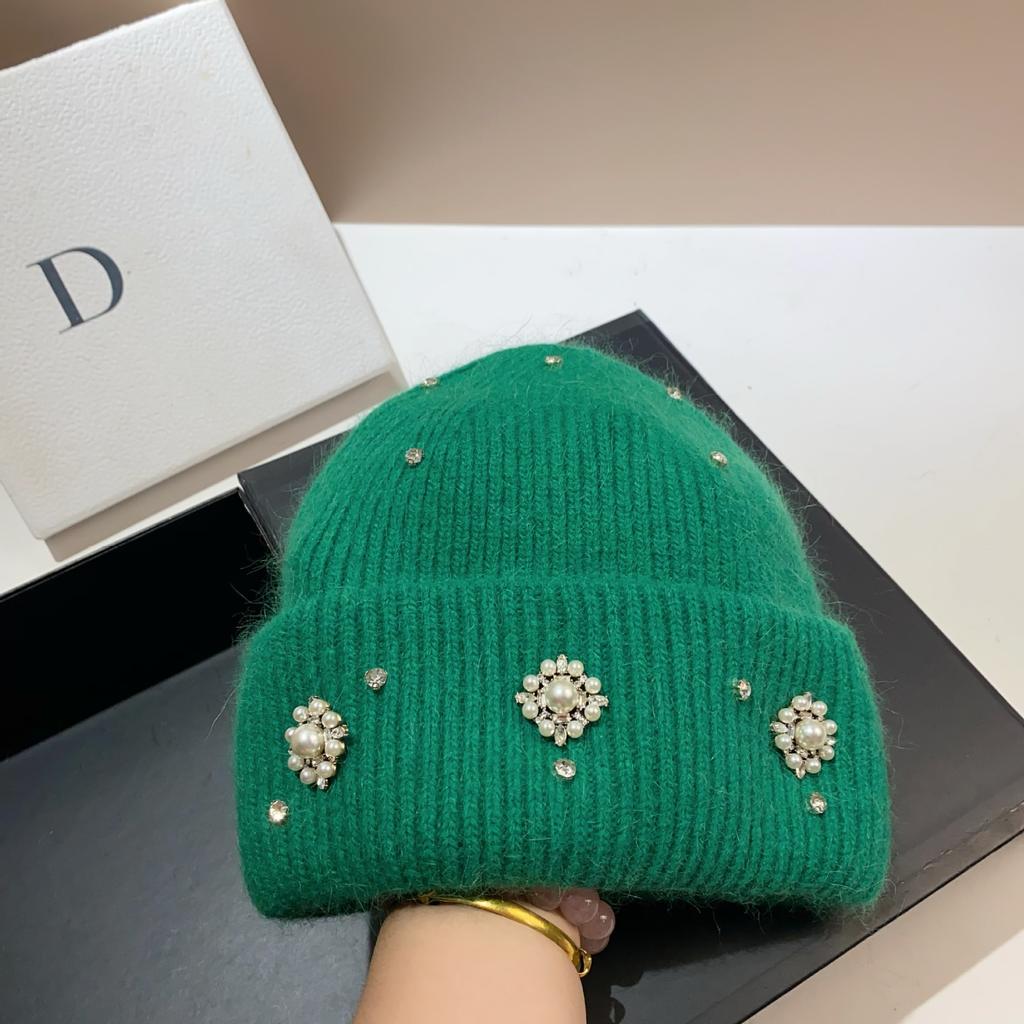 Palace Rhinestone Rabbit Fur Knitted Hat Princess Sweet Celebrity Xiaoxiangfeng Warm Ear Protection Wool Hat