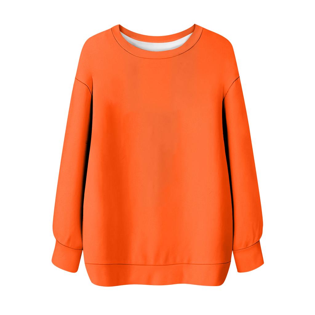 Women's Solid Color Round Neck Long Sleeved T-shirt Sweatshirt Top