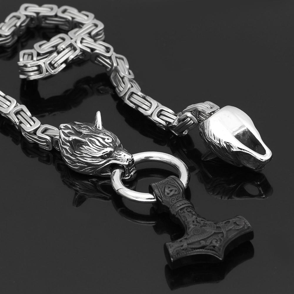 Nordischer Wikinger Anhänger Halskette für Männer Frauen Gotisch Keltisch Wolf Runen Amulett Edelstahl Königs Kette Modeschmuck