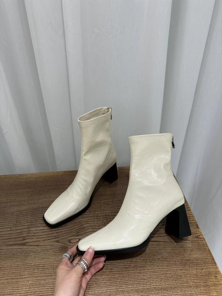 High-heeled Short Boots Women's 2025 Autumn and Winter New French Retro Square Head Thin Boots Versatile Thick-heeled Martin Boots Women's Single Boo